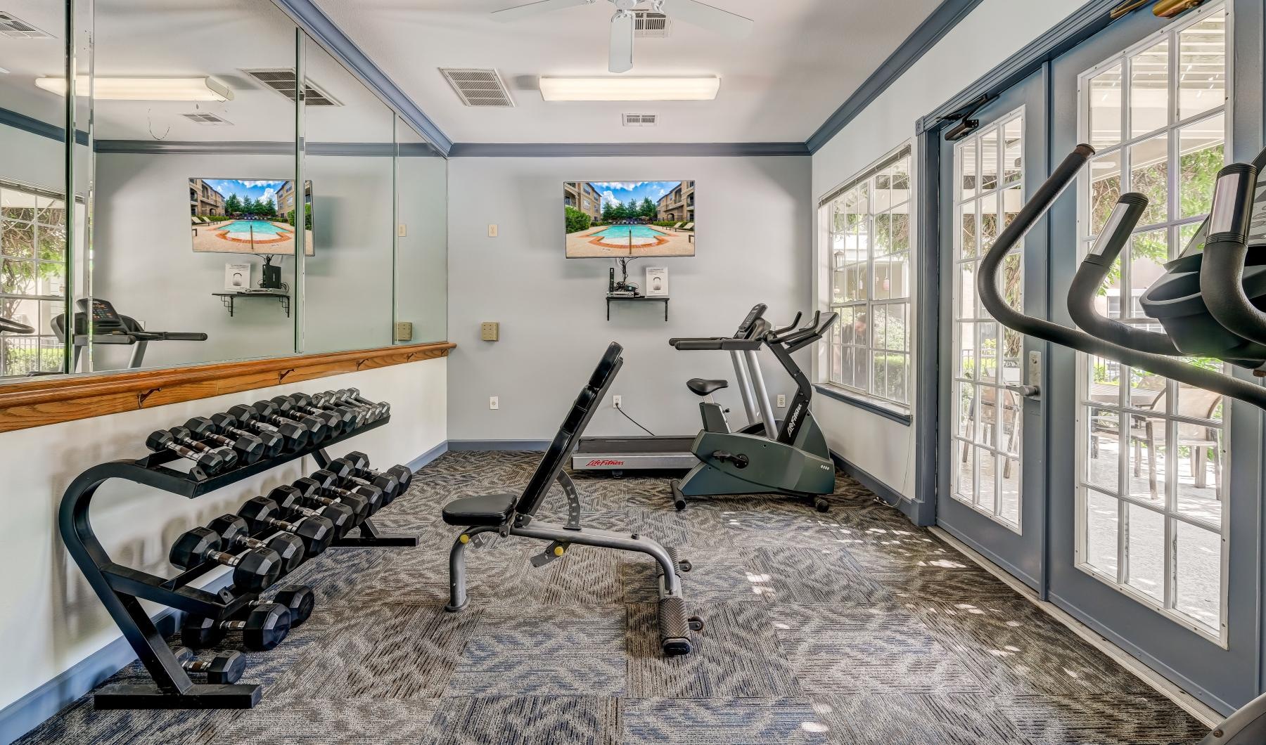 a gym with exercise equipment