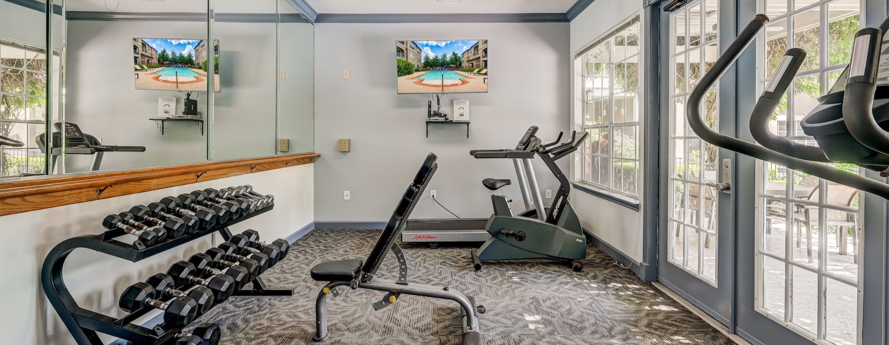 a gym with exercise equipment